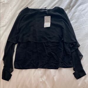 Zara Black Asymmetrical Bib Collar Blouse